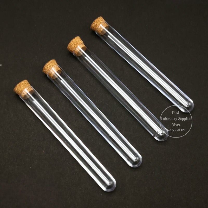 100pcs/lot 12x100mm Lab Clear Plastic Test Tubes With Corks Stoppers For Wedding Laboratory School Using