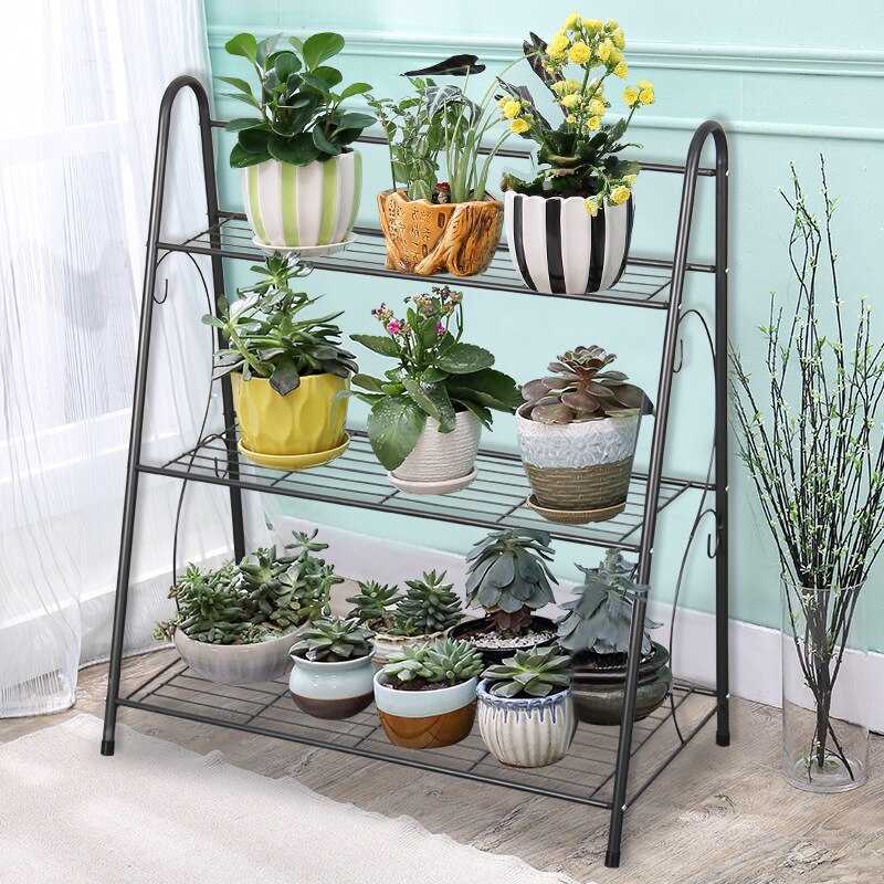 3-layers Iron Plant Stand Succulent Shelf Rack Bal... – Grandado