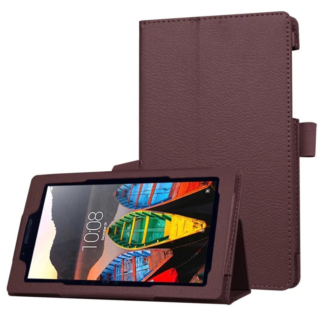 Étui en cuir pu pour lenovo tab 3 7 essential 3 étui 710 rabat flexible 710i fin 710f tb3-710f support: Brun
