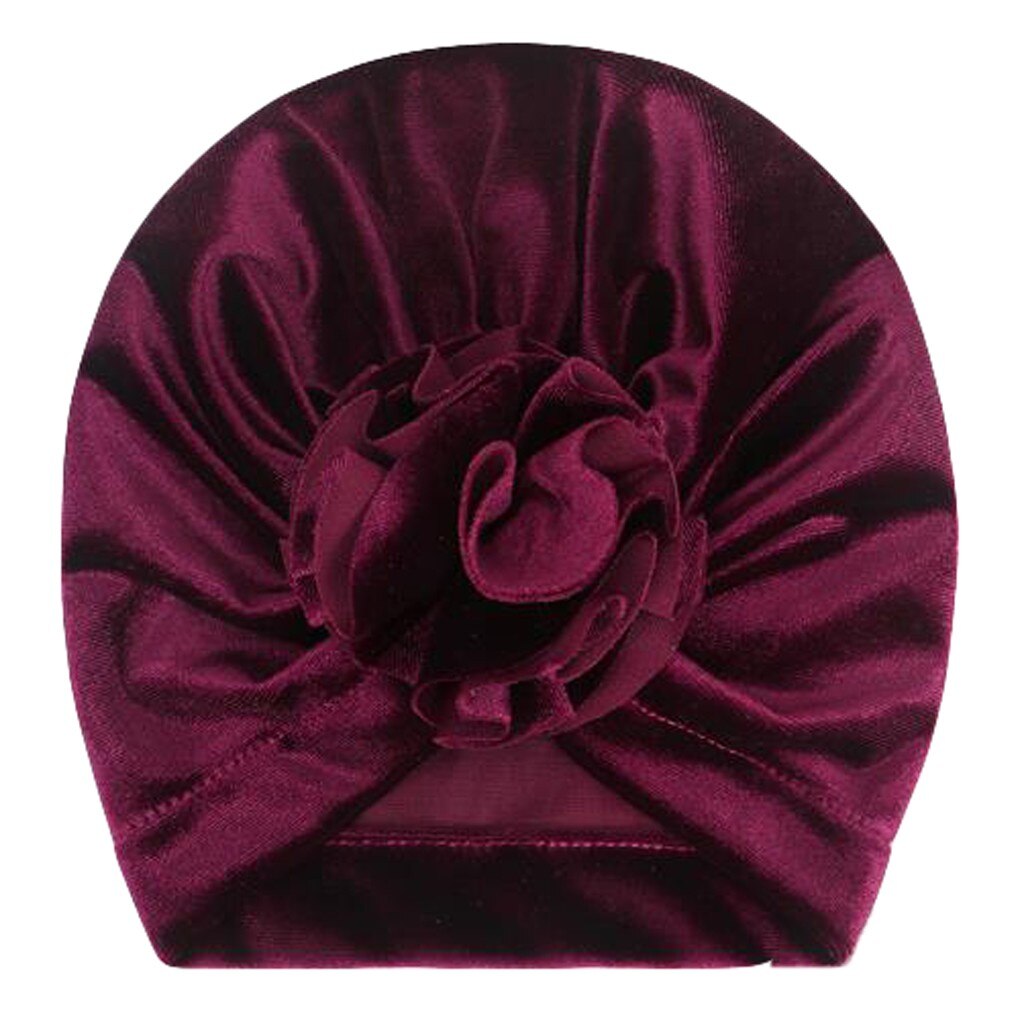 Baby Bloem Fluwelen India Hoed Moslim Ruche Kanker Chemo Hoed Beanie Meisjes Jongens Moslim Sjaal Cap Haaraccessoires: Bourgondië