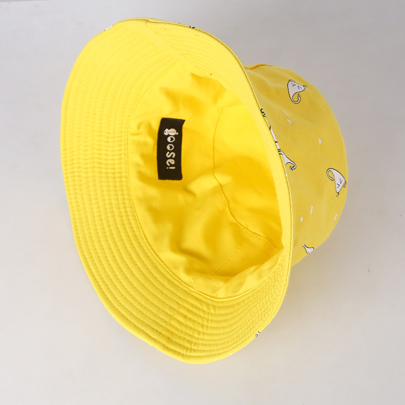 Portable des deux côtés Panama seau casquette unisexe coton dessin animé seau chapeau hommes femmes Bob casquette Hip Hop pêche en plein air jaune chapeau