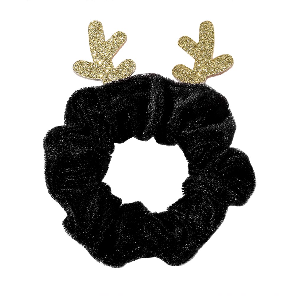 Søde elg scrunchies kvinder piger elastisk hår reb bånd jul hestehale holder fest boligindretning forsyninger: Sort