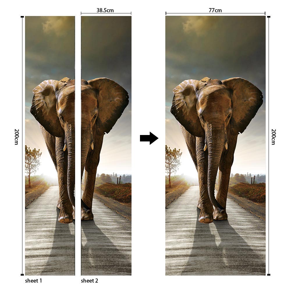 3D Cute Elephant Door Sticker DIY Mural Selfadhesive Wallpaper Removable Waterproof Poster Stickers Home Decor Decals