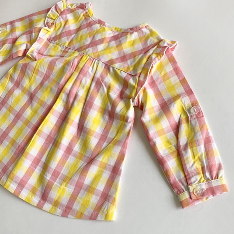 Camicia per ragazze a quadri rosa/gialla camicetta per bambini per bambini primavera proprietà abbigliamento per ragazze camicia per bambini camicia in pizzo principessa neonato