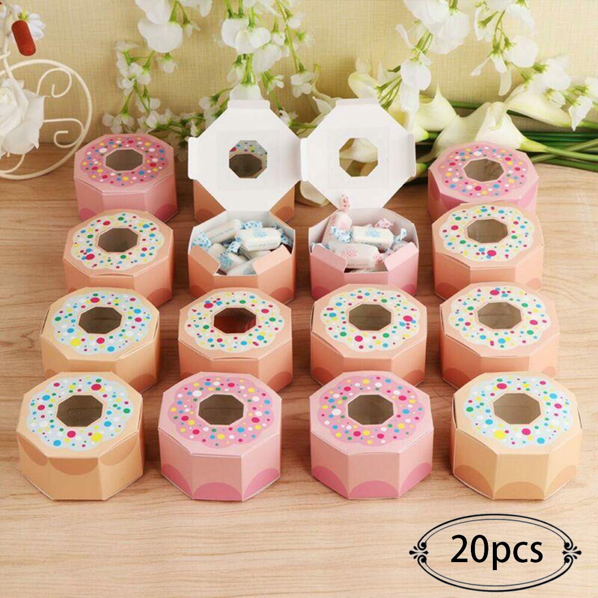 20*Donut Candy Box Sweet Chocolate Box Donut Theme Party Wedding Favor Box Hexagon Donut Party Paper Candy Box