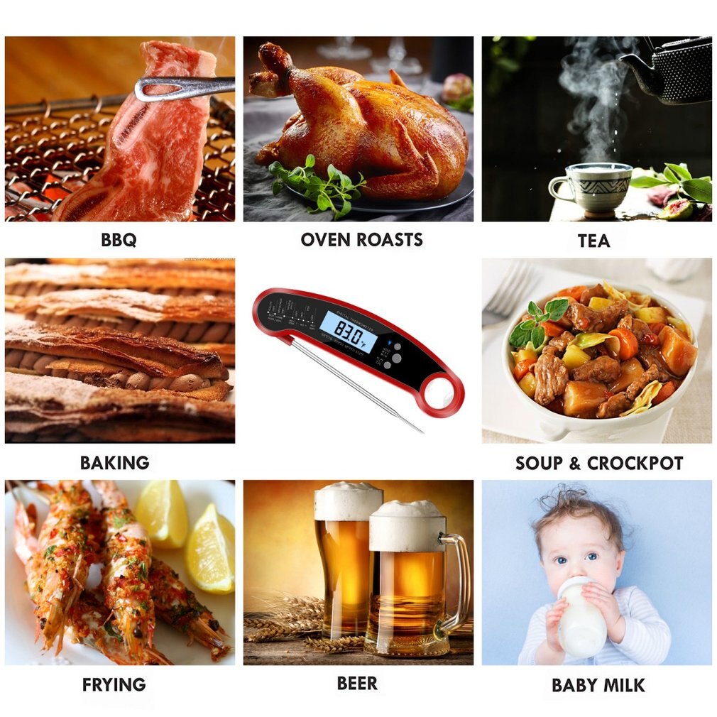 Digital Food Barbecue Thermometer Meat Thermometers Waterproof Instant Read Thermometer with Calibration Backlight