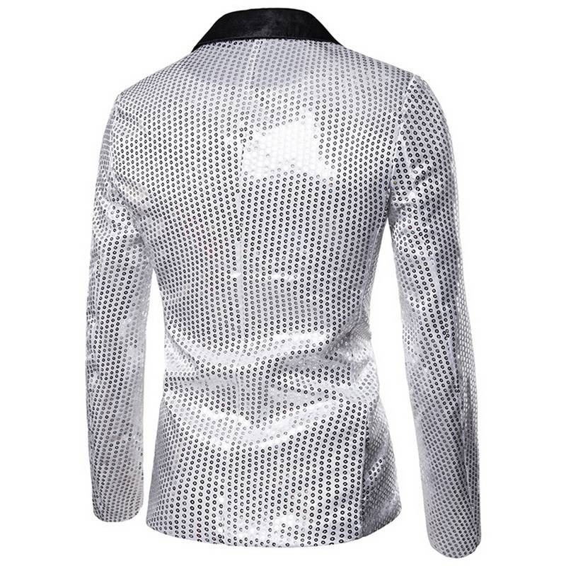 Shiny Sequin Blazer - Single Button Tuxedo Jacket - Party, Wedding, Prom, Nightclub Stage Suit