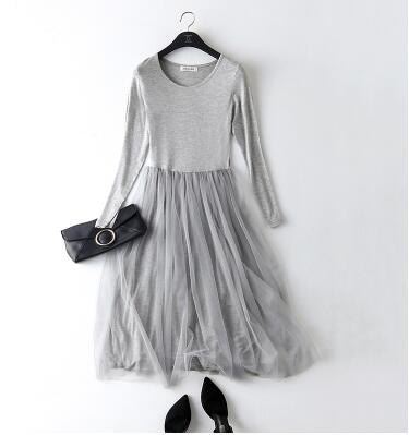 Modal long-sleeve basic one-piece underskirt gauze female basic full slip spring and autumn all-match lace basic skirt: Gray