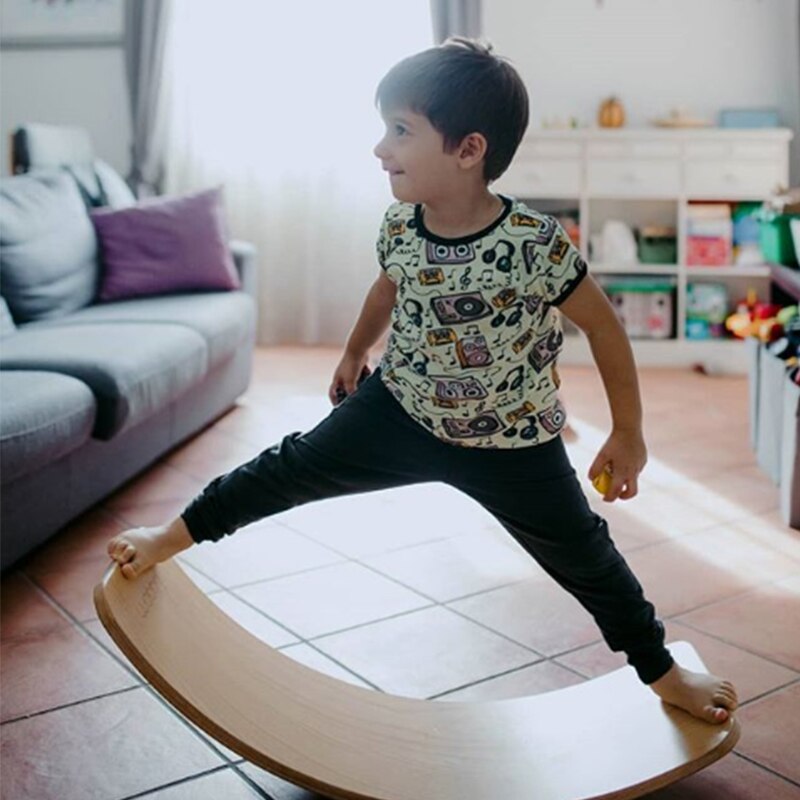 Doki Speelgoed Houten Balance Board Kinderen Gebogen Wip Yoga Fitness Apparatuur Baby Indoor Speelgoed Kids Outdoor Sport 2022