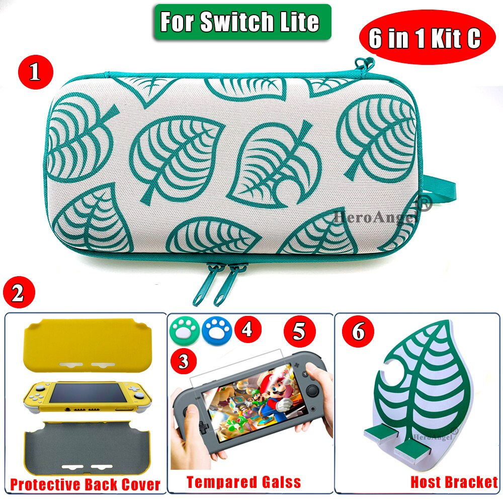 Animal Crossing NintendoSwitch Hard Cary Case for Nintendos Switch NS Lite Console Storage Bag & Skin Sticker & Joy-con Cap: For SwitchLite 6IN1C