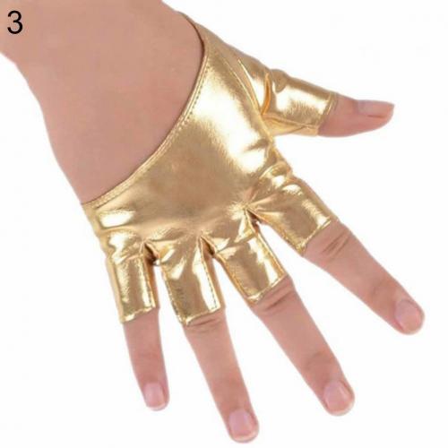 Gloves Women Ladies Half Finger Faux Leather Short-Figures Gloves Half Palm: Gold