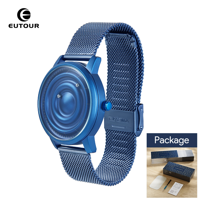 EUTOUR Herenhorloge Dameshorloge Paar Horloges Magnetisch horloge Kogellager Horloges Quartz Polshorloge voor heren Dames met roestvrij staal: Blauw