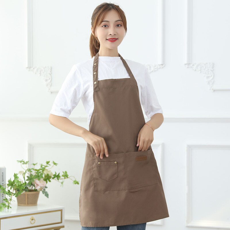 Kit de delantal de cocina para restaurante, babero para hornear, Milktea Shop con bolsillos, manga, paño de limpieza impermeable: Dark Khaki