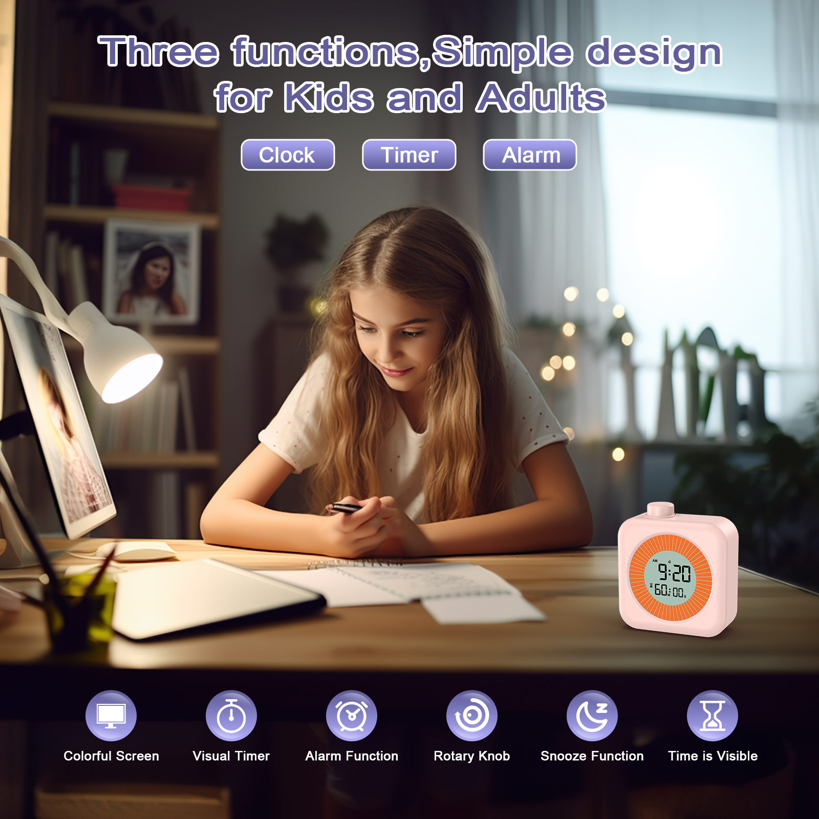 ORIA Digital Visual Timer 3 In 1 Clock with Timer 60-Minute Countdown Stopwatch for Kitchen Cooking Study Teaching