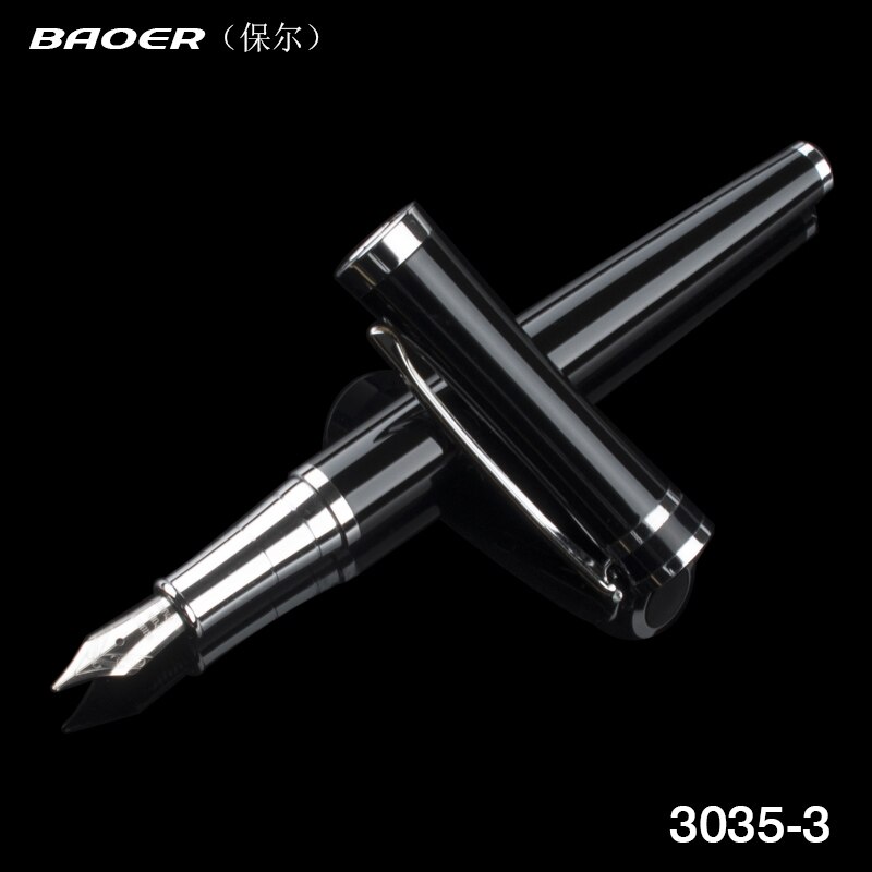 BAOER 3035 de negocios de acero inoxidable pluma de tinta y caja de lápices Escuela de lujo Oficina papelería pluma de metal Nib: W