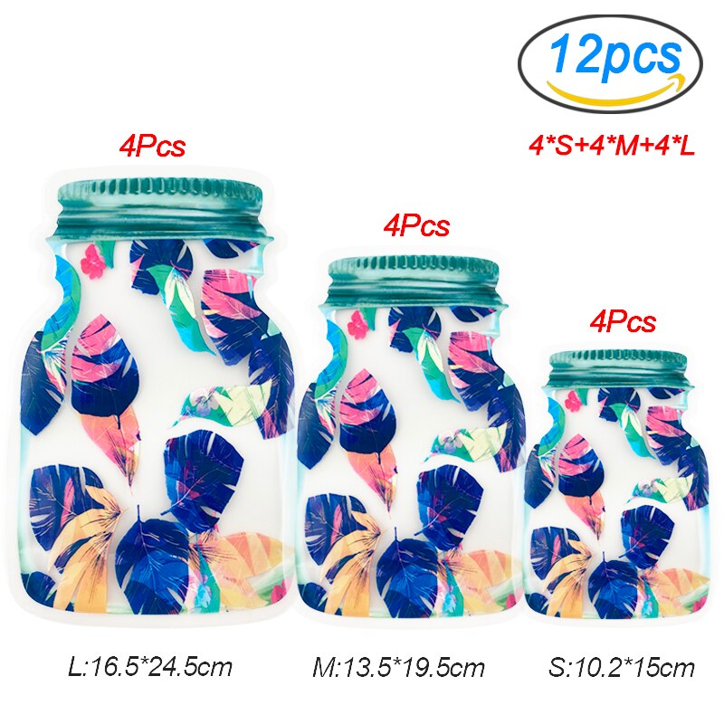 Eco Friendly Portable Mason Jar Bag Plastic Kitchen Organizer And Storage Container Box Bolsa De Plastico Rangement Ziplock Bags: 12Pcs Feather