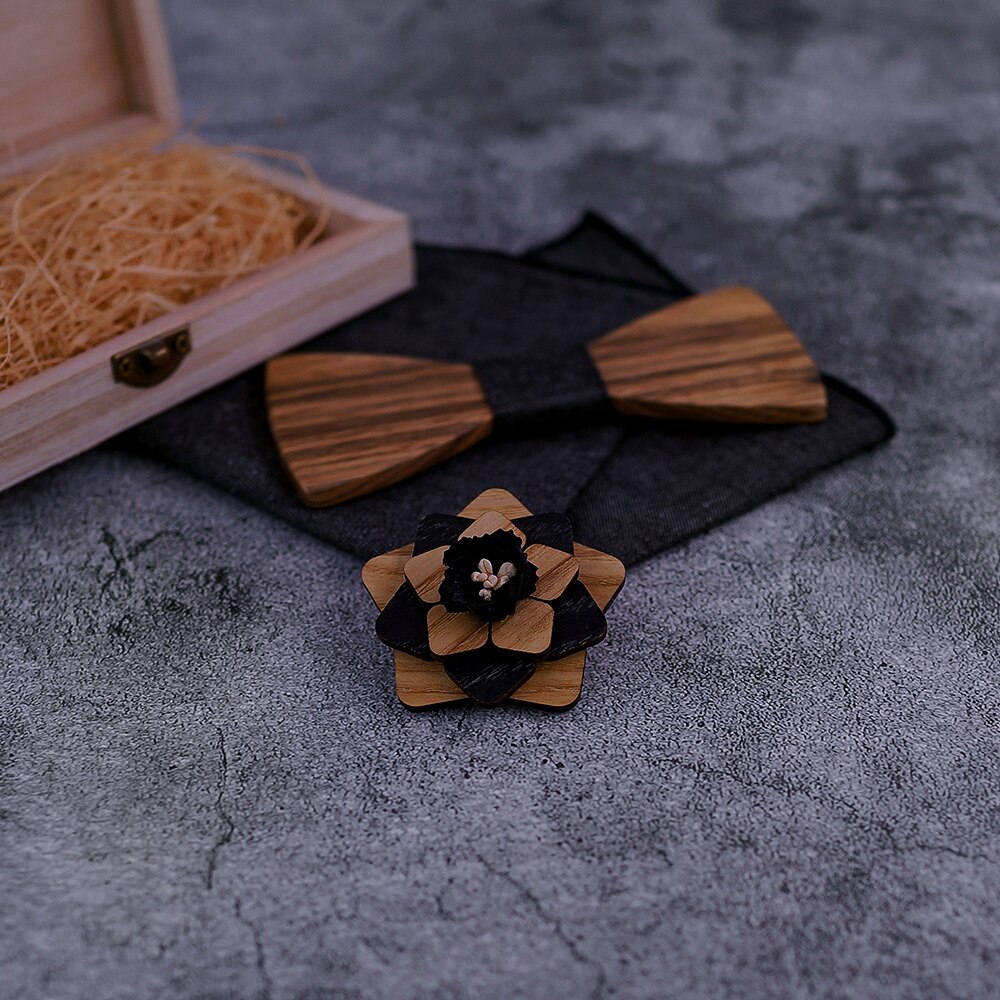 Pajarita de madera Natural de Original para hombre, broche exquisito hecho a mano, conjunto de caja de de madera para boda