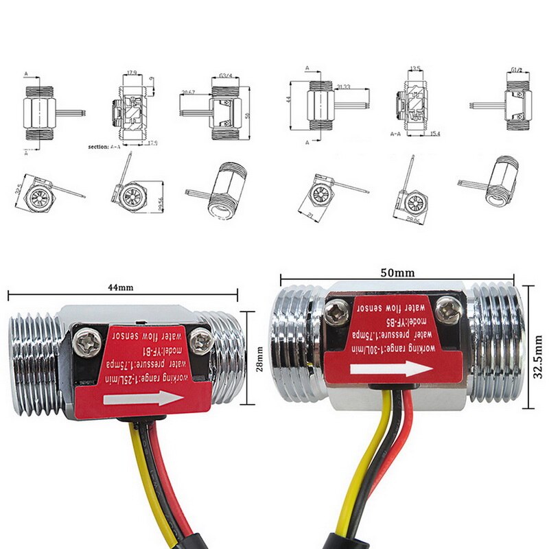Water Hall Sensor Meter Multi convenient small size silver low water pressure