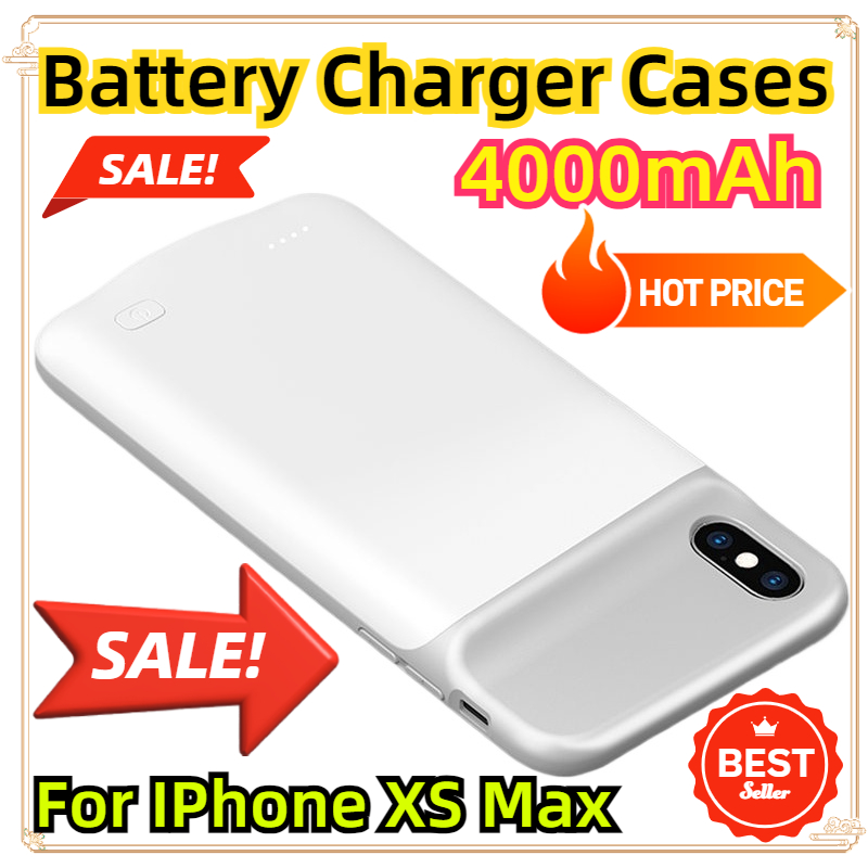 Powerbank hoesje voor iphone xs max, externe back-up oplader, 4000 mah, slank, siliconen, schokbestendig, batterijoplader hoesje