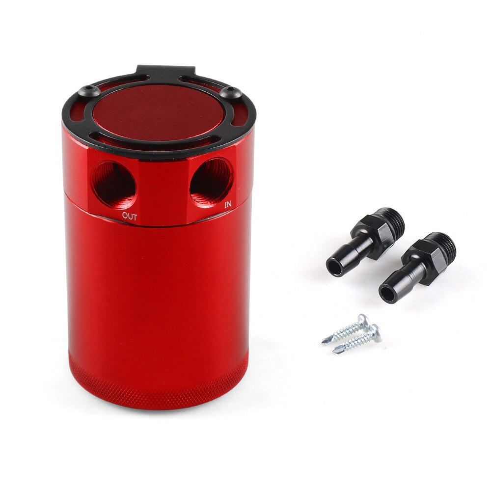 Tanque de captura de aceite Universal, accesorio compacto con volantes, depósito de aluminio de 2 puertos, piezas de tanque de combustible, tetera transpirable de dos agujeros: Rojo