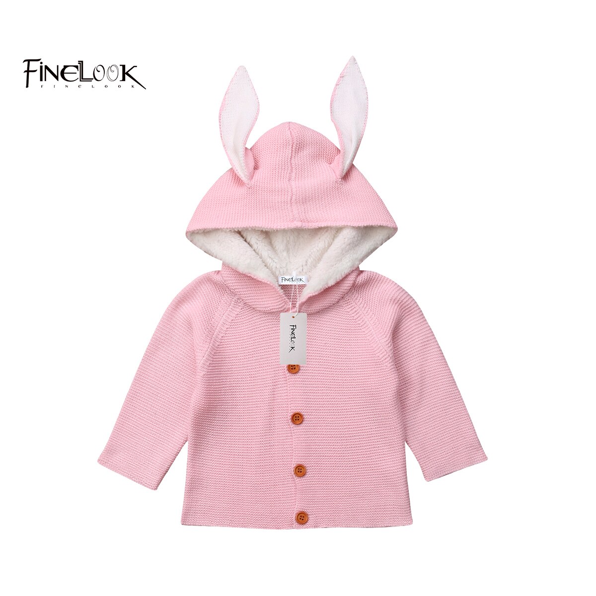 Boys Girls Hooded Knitted Sweaters Hairy Neckline Double-breasted Cartoon Ear Outerwear khaki Gray Colors 6-24M: Pink / 24M