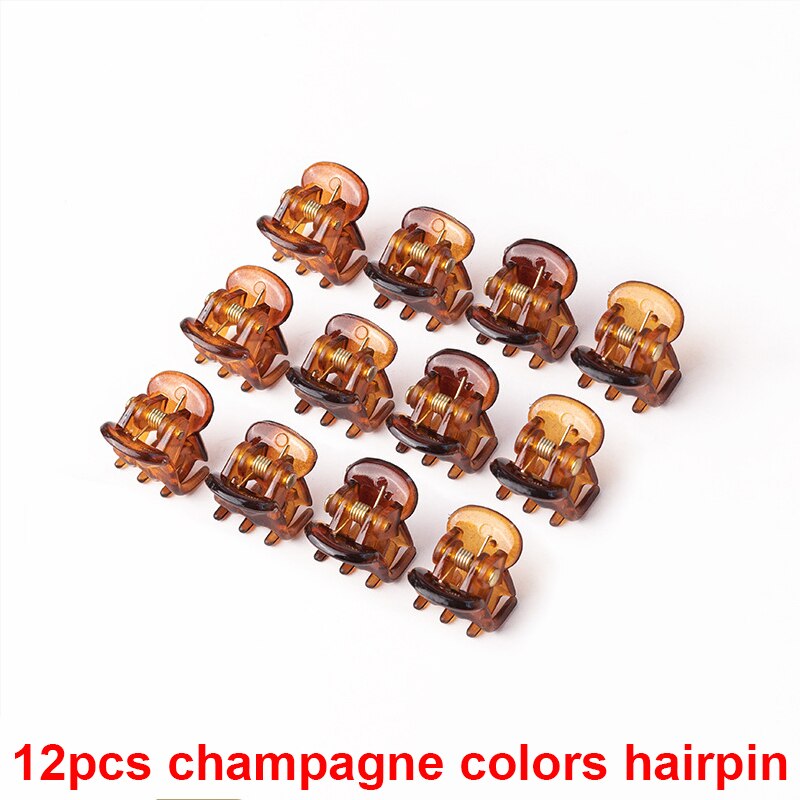 Pinces à cheveux pour femmes, 12 pièces/paquet, accessoires pour filles, Mini griffes en plastique Transparent, noir, marron,: B6
