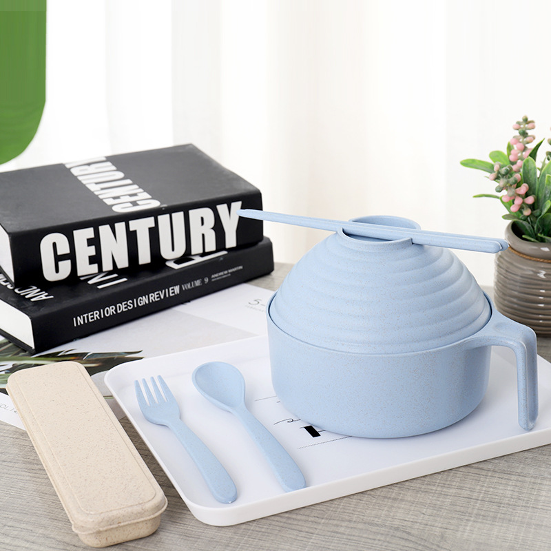 Wheat Straw Instant Noodles Bowls with Lids Rice Soup Food Container Kitchen Dowl Healthy Tableware