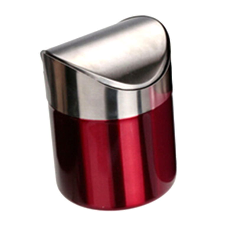 Stainless Steel Trash Bin 1.5L Mini Car DustBin Swing Lid Kitchen Worktop Waste Rubbish Trash Can: Red