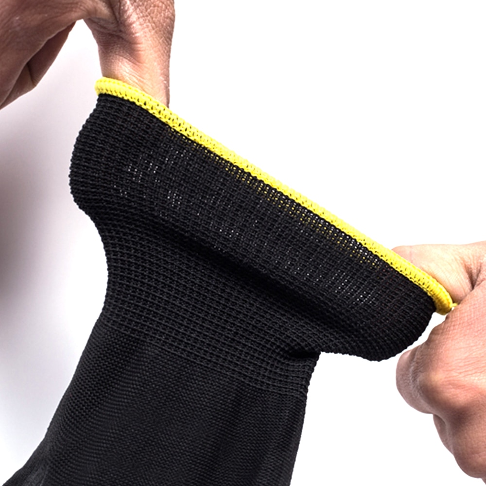 12-24 par manliga och kvinnliga nylonhandskar pu bästa arbetshandskar svarta nylon säkerhetsmaskiner arbetshandskar