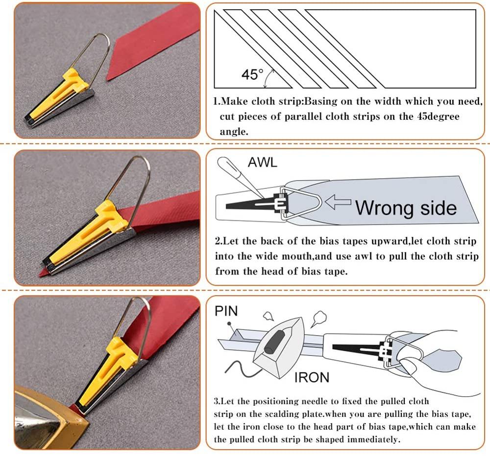 LMDZ Bias Tape Maker Set - 4 Sizes Fabric Bias Tape Maker Tools 6mm 12mm 18mm 25mm Fabric Sewing Quilting Bias Binding Maker