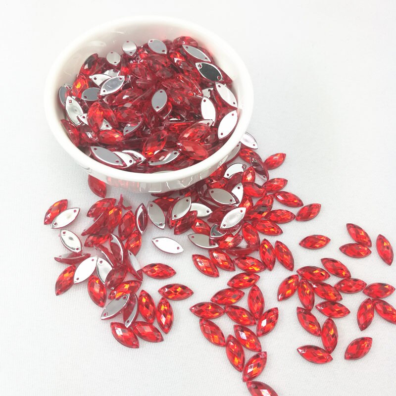 7*15mm Naaien Crystal AB Plaksteen Naai Kristallen Stenen Paard Oog Acryl Strass Voor DIY Kleding ambachten 50 st: Red