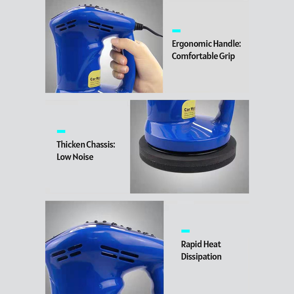 Pulidor eléctrico con cable automotriz, 5 pulgadas, 80W, cc 12V, 1500rpm, pulido, encerado, azul