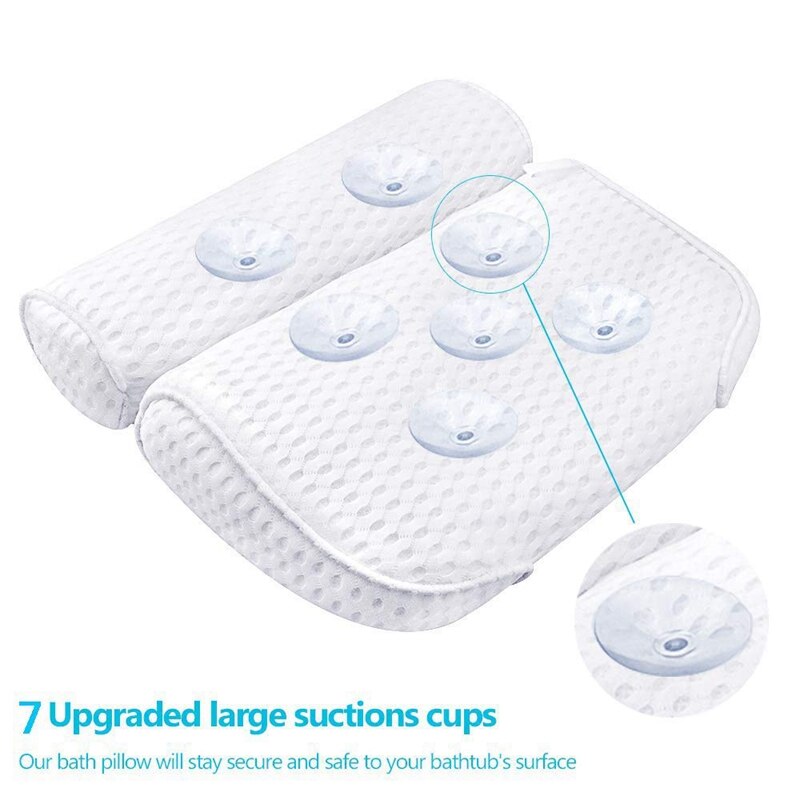 Bath Pillow, Bathtub Spa Pillow with 7 Suction Cups, Helps Support Head, Shoulder and Neck, Fit All Bathtub and Home Spa