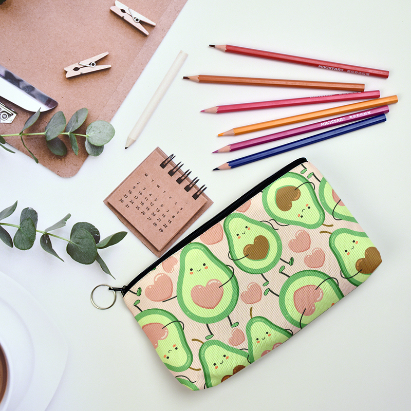 Avocado Print Pencil Case Kawaii Pen Case School Supplies Pencil Bag Large Capacity Pencil Pouch Stationery Kids