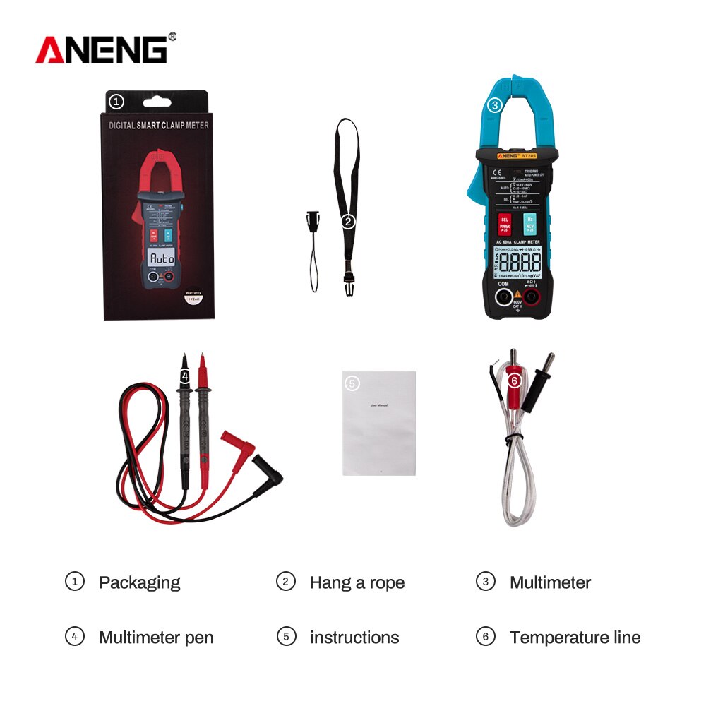 ANENG ST205 Mini Digital Clamp Meter Analog Multimeter Strom Klemmen DC/AC Intelligente AUTO Range Meter mit Temperatur Tester: ST205 blue