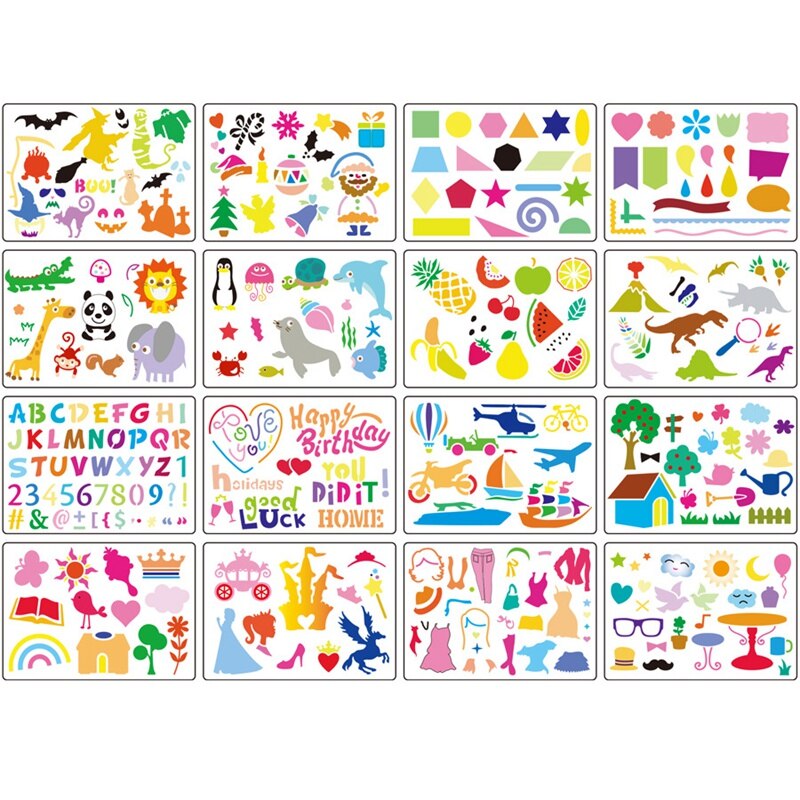 20 Pcs Children Christmas Halloween DIY Drawing Stencils Hollow Board Set for Kids Plastic Painting Template