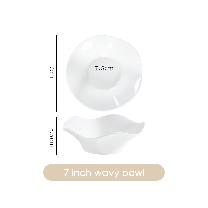 White Ceramic Tableware Set of Plates Salad Plates for Food Luminarc Large Plate Kitchen Bowls Glass Blue Salad Bowl Dishes Bar: 7inchwavybowl