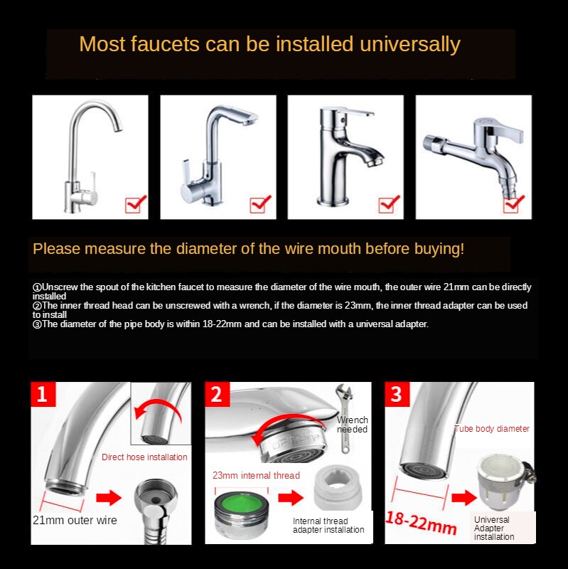 3 Modes Kitchen Basin Faucet Aerator Moveable 360 Degree Adjustable Tap Head Shower Diffuser Rotatable Nozzle Booster Faucet