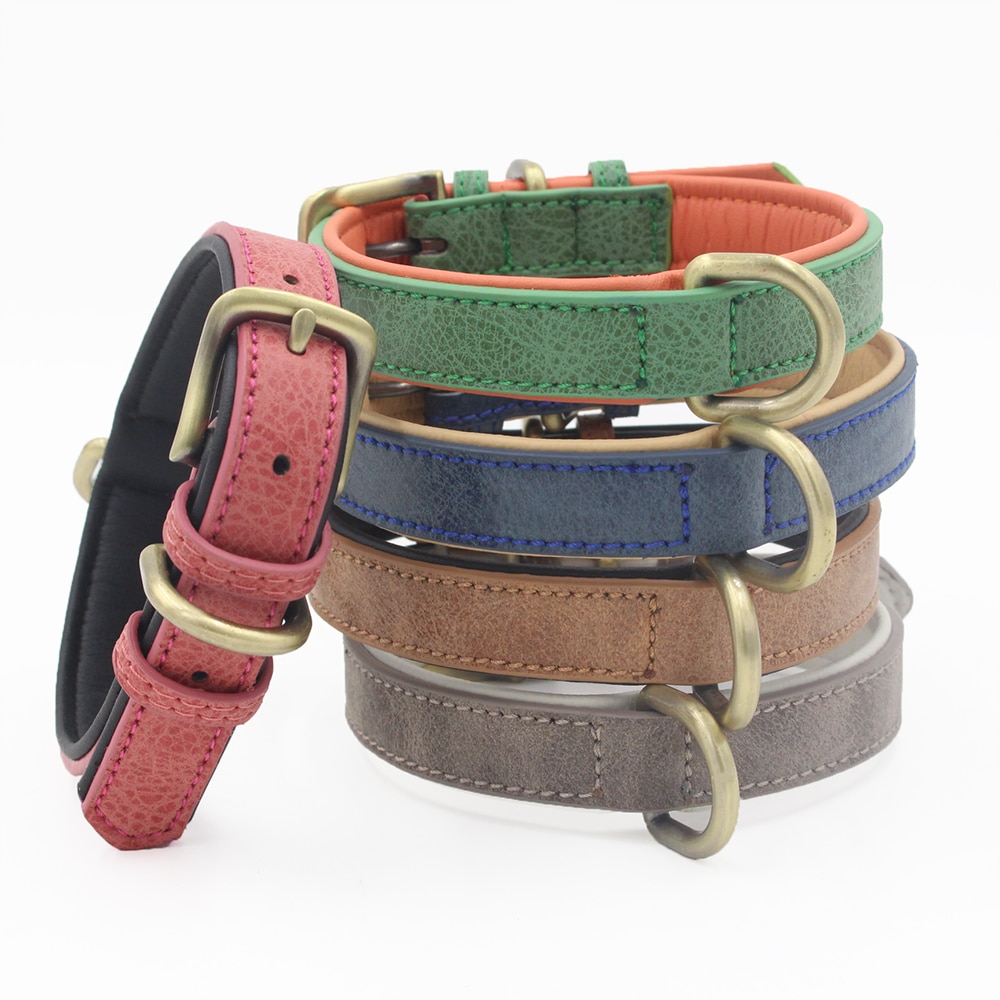 Cuero de PU cuello de perro cuello duradero para perros pequeños/medianos Bulldog cachorro de perro suministros productos accesorios de mascotas collar perro