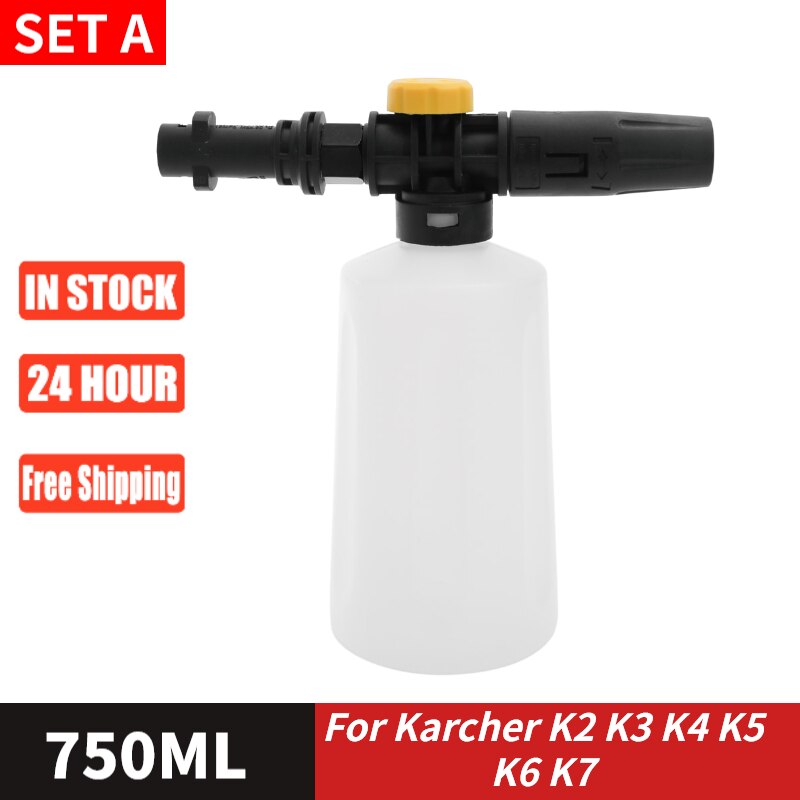 750Ml/1000Ml Hoge Druk Auto Wasmachine Sneeuw Schuimlans Waterpistool Voor Karcher K2-K7 Zeep Schuim Generator verstelbare Sproeier Nozzle: SET A