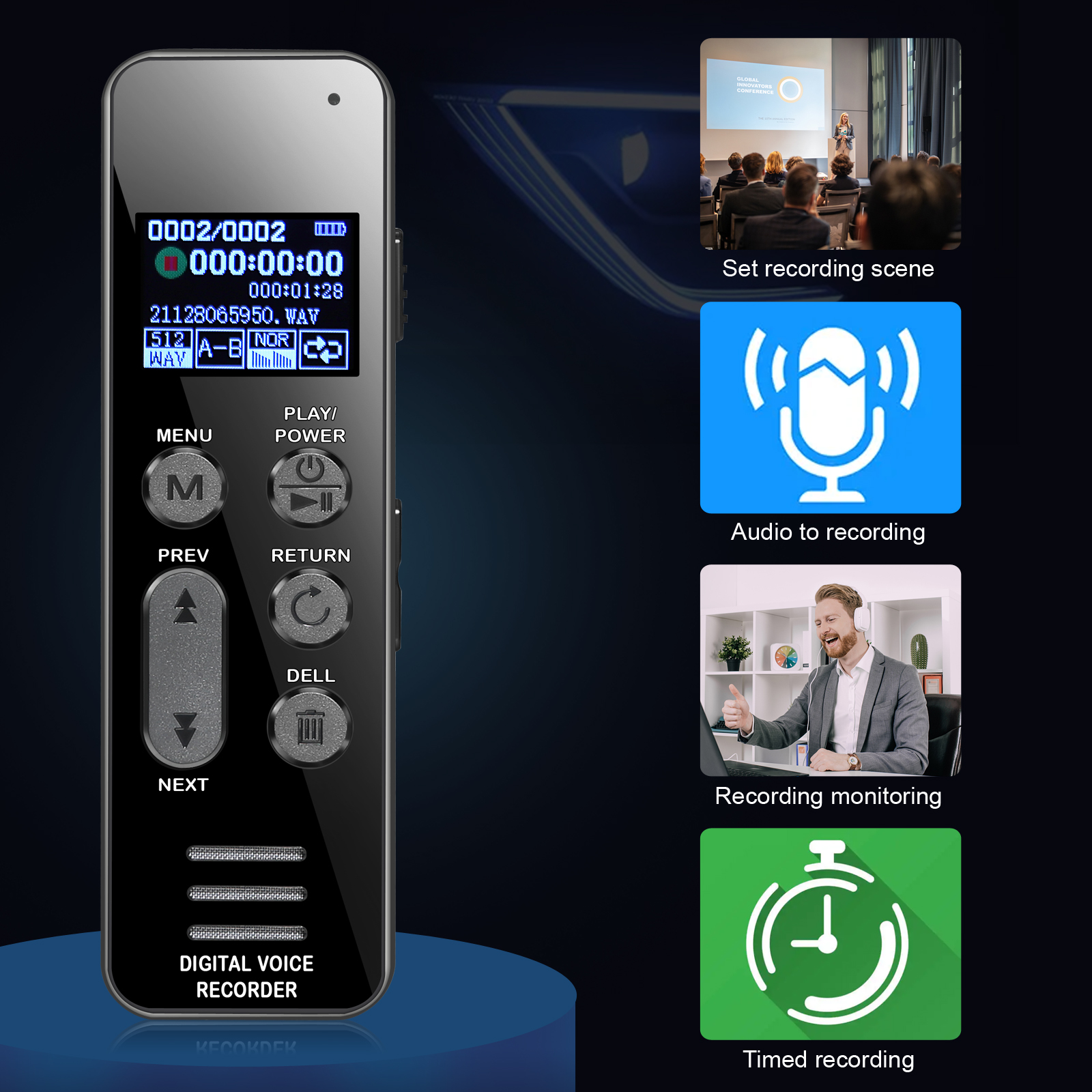 Vandlion V63 64G digitale recorder dictafoon met 1050mAH grote capaciteit batterijopnameapparaat met variabele snelheid afspelen