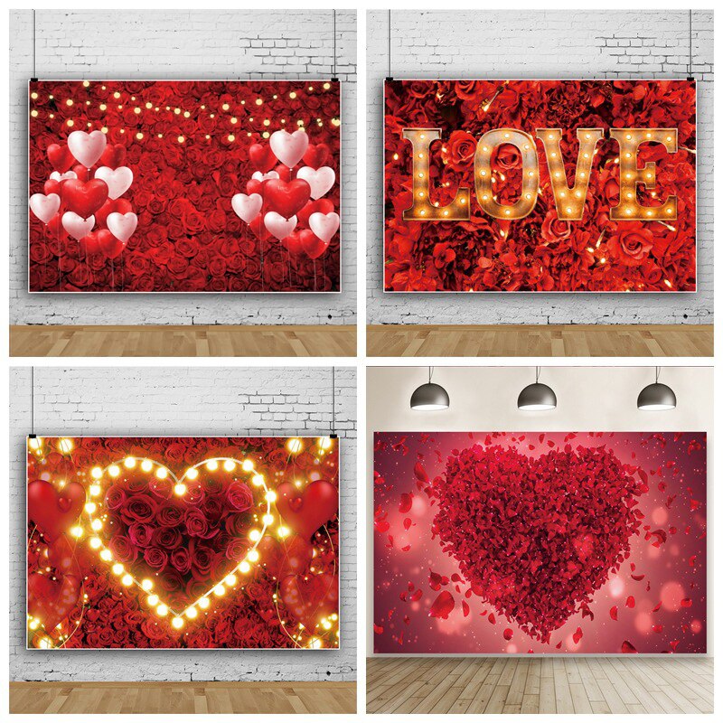 Valentine's Day Red Rose Love Heart Photography Backdrops Wedding Bridal Shower Photo Props Studio Booth Background Party Decor