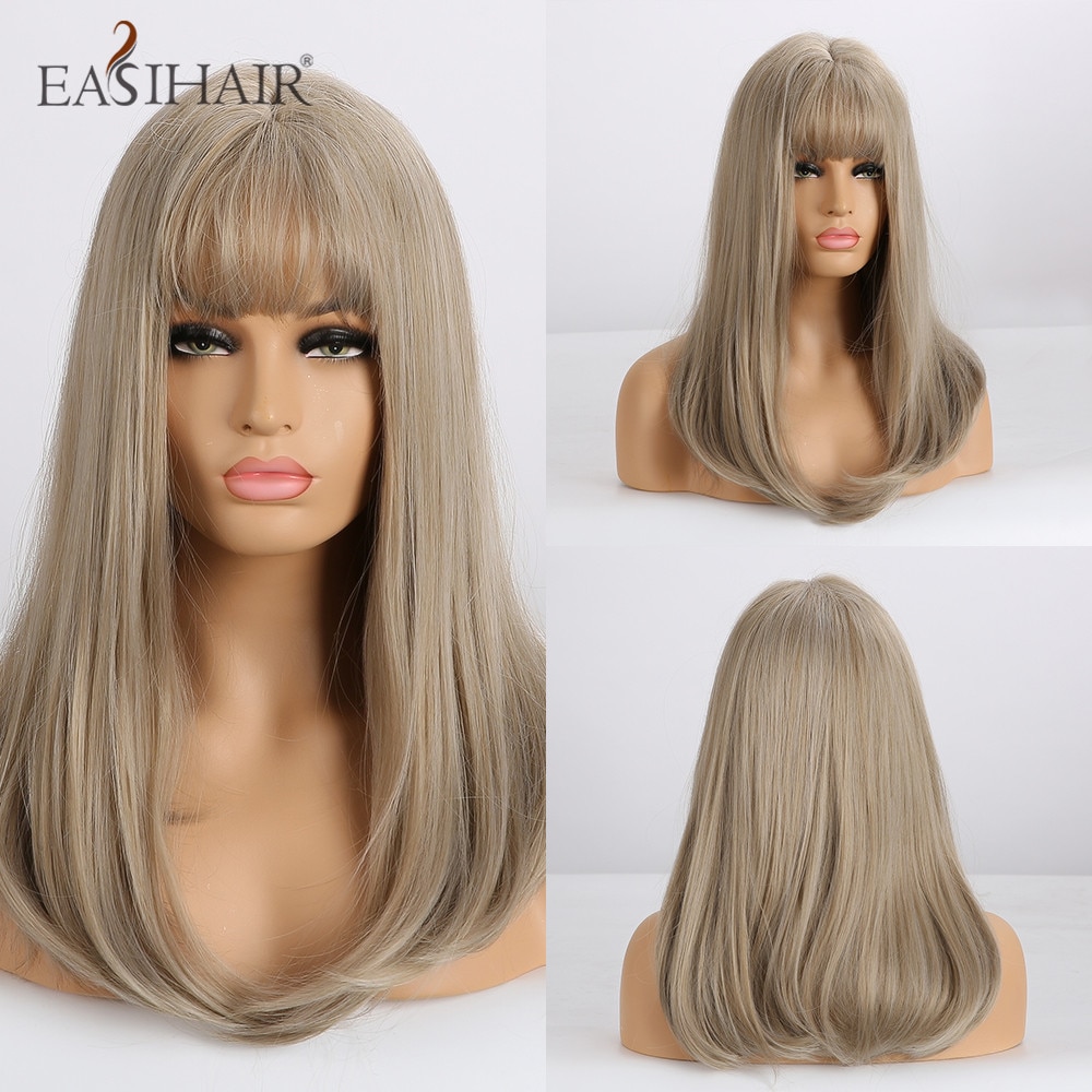 EASIHAIR Long Brown Ombre Straight Wigs with Bangs Synthetic Wigs for Women Daily Natural Hair Wigs Heat Resistant Cute Cosplay: LC167-3