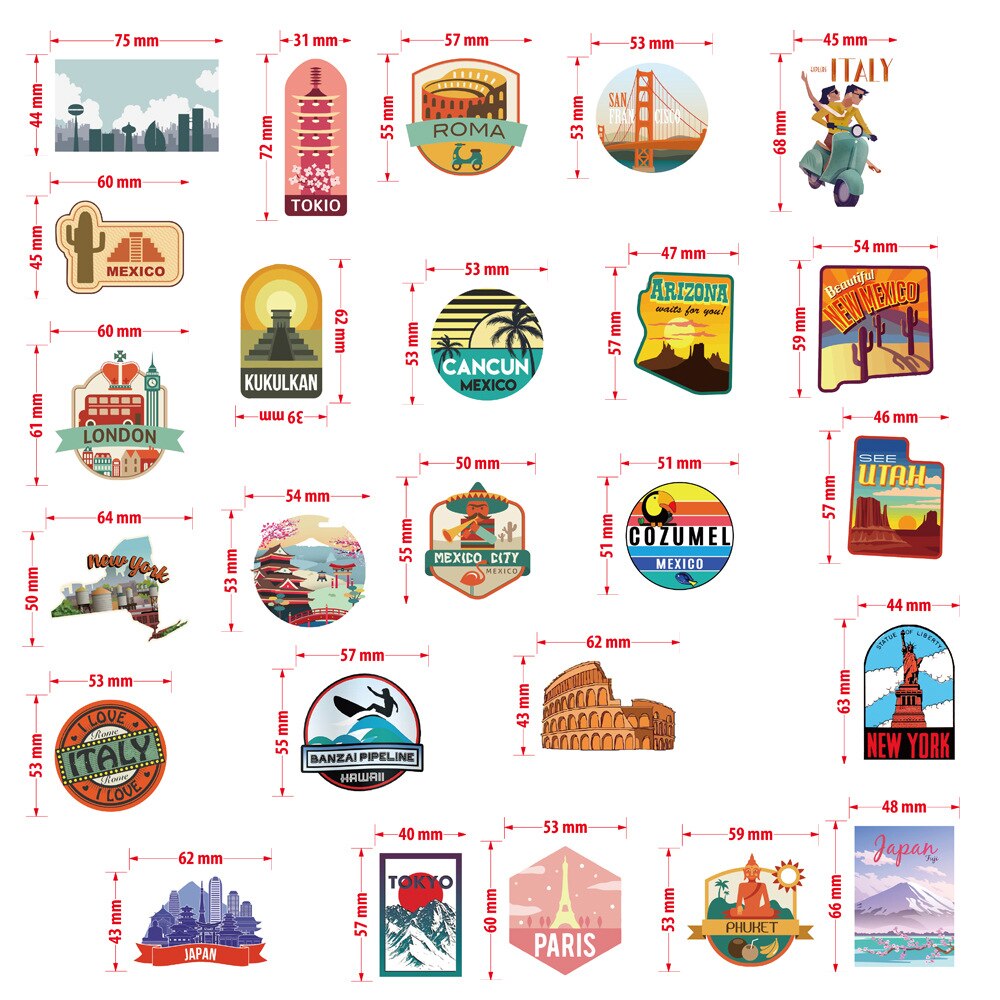 50pcs VSCO Girl country stickers travel decal for passport auto motorcycle bike guitar suitcase luggage laptop Landscape sticker