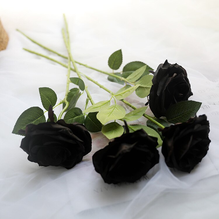 Kunstige silkeblomster sort rosenbuket krans til udformning af indretning vase faux blomster fest hjem dekoration tilbehør