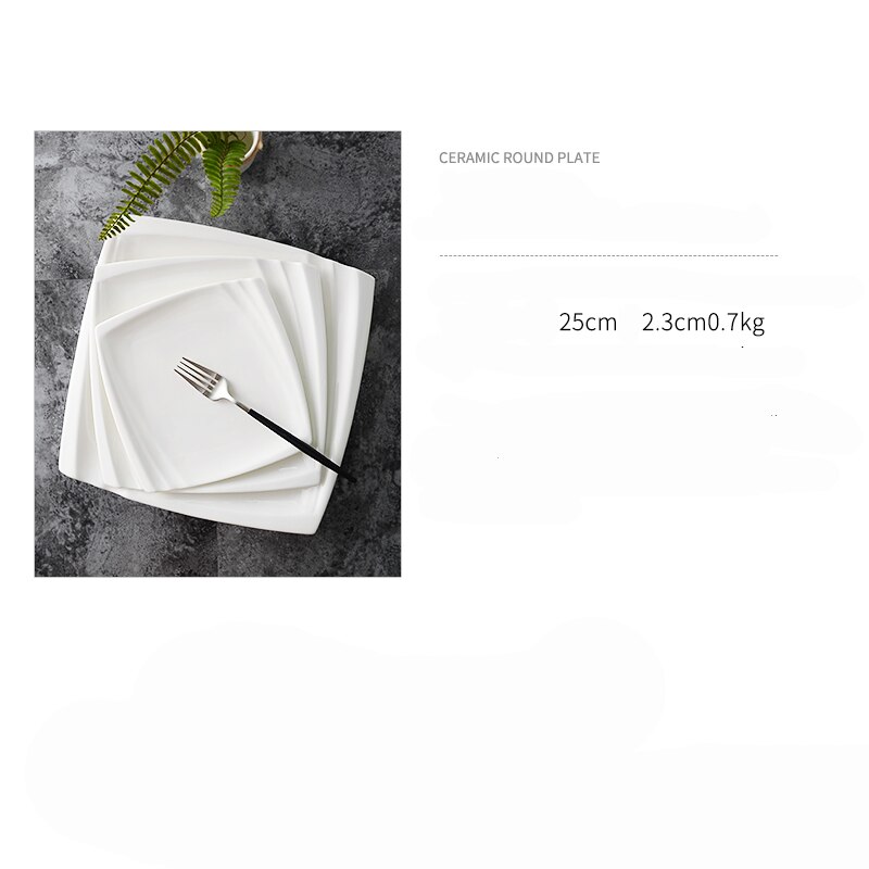 Pure White Ceramic Western Plate Flat Steak Plate Dessert Dim Sum Square Cake Cake Plate Household Dinner Plate Western Tablewar: B