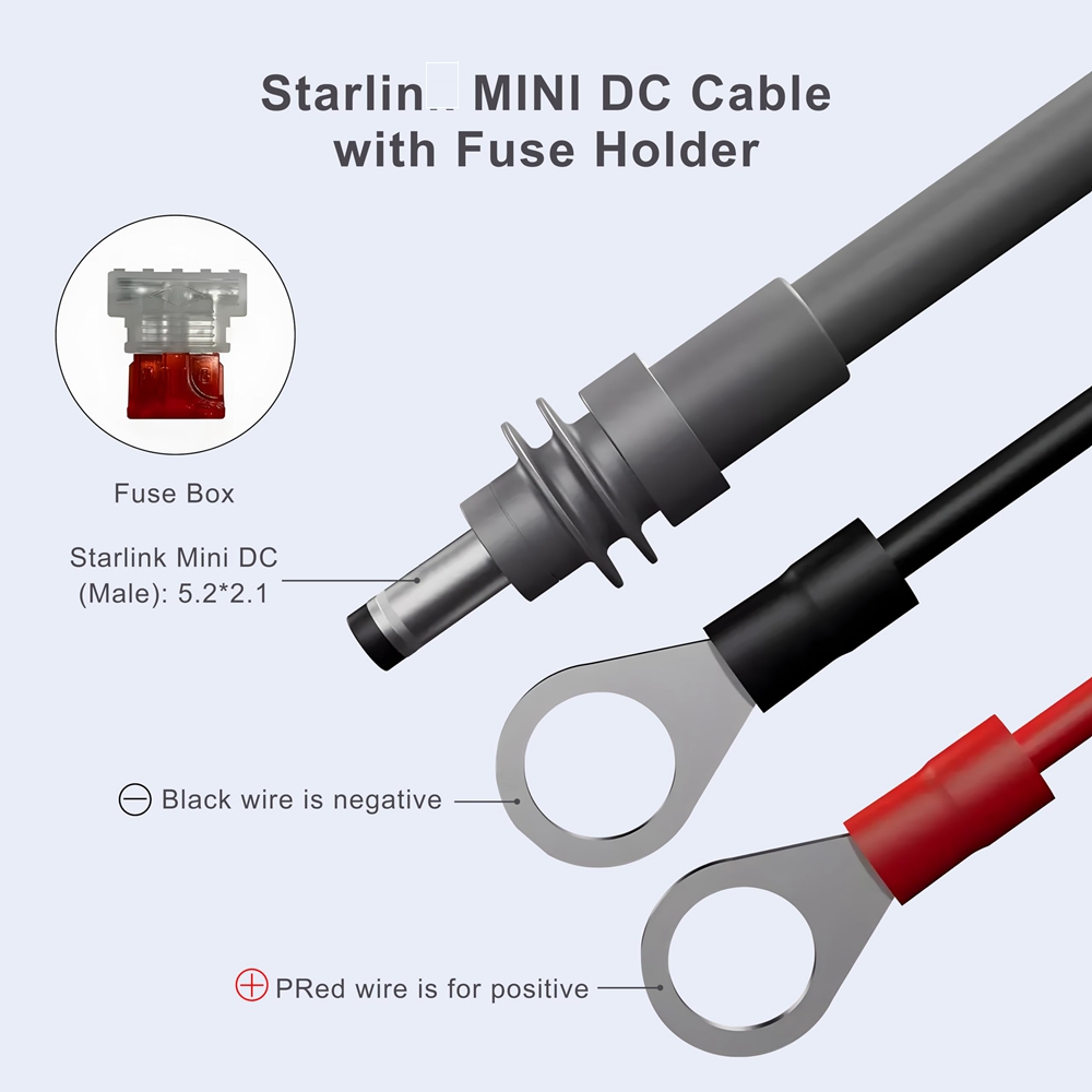 For Starlink Mini Power Cable DC 12V/24V Car Battery Ring Interface with ATC/ATO Fuse Box 18AWG Extension Wire Plug and Play