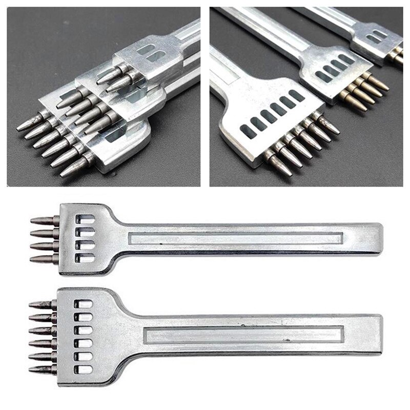 Advanced Leather Row Punch 3/4/5/6mm Spacing Hole Leather Bag Round Punching Electroplating Leather Carving Punchs Set