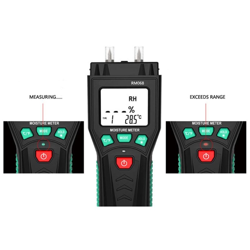 RM068 Digital Moisture Meter Pin Type Humidity Temperature Wood Tile Building Construction Moisture LCD Display Backlight
