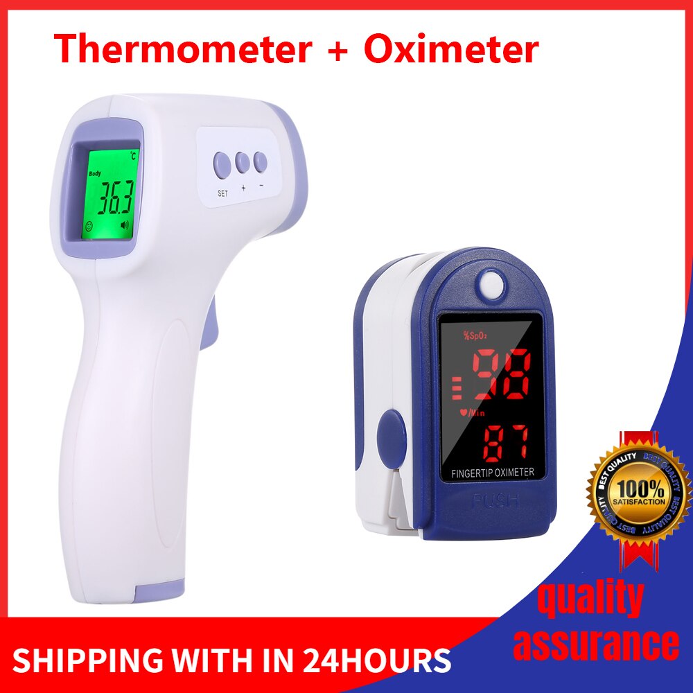 Finger Pulse Oximeter Blood Oxygen Saturation meter Fingertip Pulsoximeter SPO2 Monitor Oximetro dedo Oximeter + IR Thermometer: Type 1